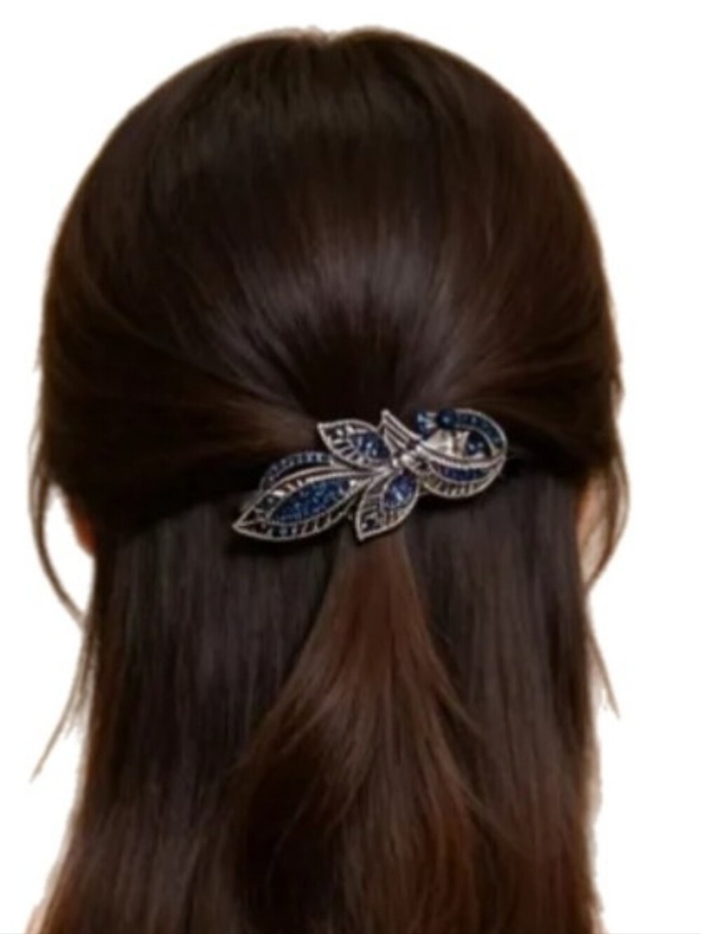 Vintage Style Antique Silver & Midnight Blue Leaf Barrette / Hair Clip